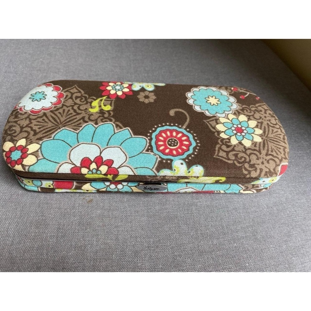 Thirty-One Wallet Clutch Onyx Flower Hard Case Push Button 31 Thirty One